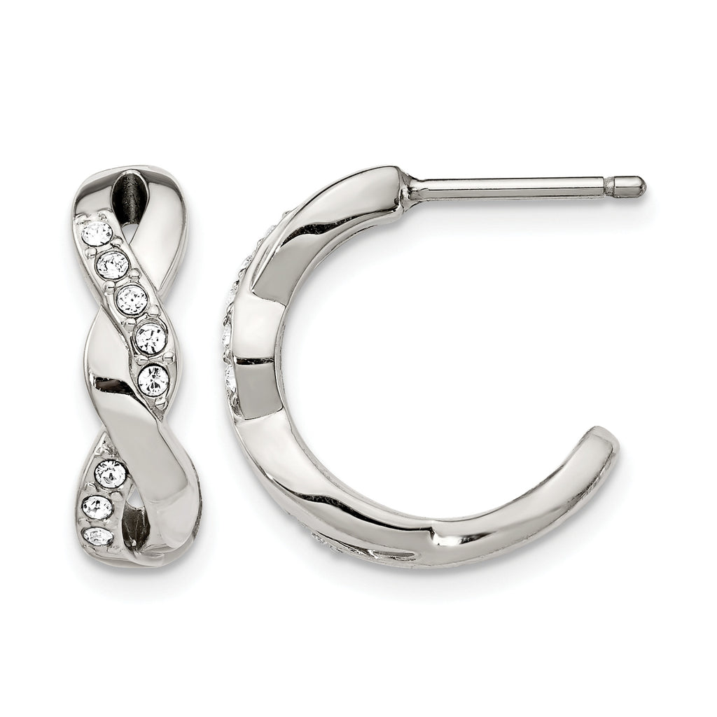 Stainless Steel Polished Crystal J-Hoop Earrings for Women
