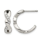 Stainless Steel Polished Crystal J-Hoop Earrings for Women