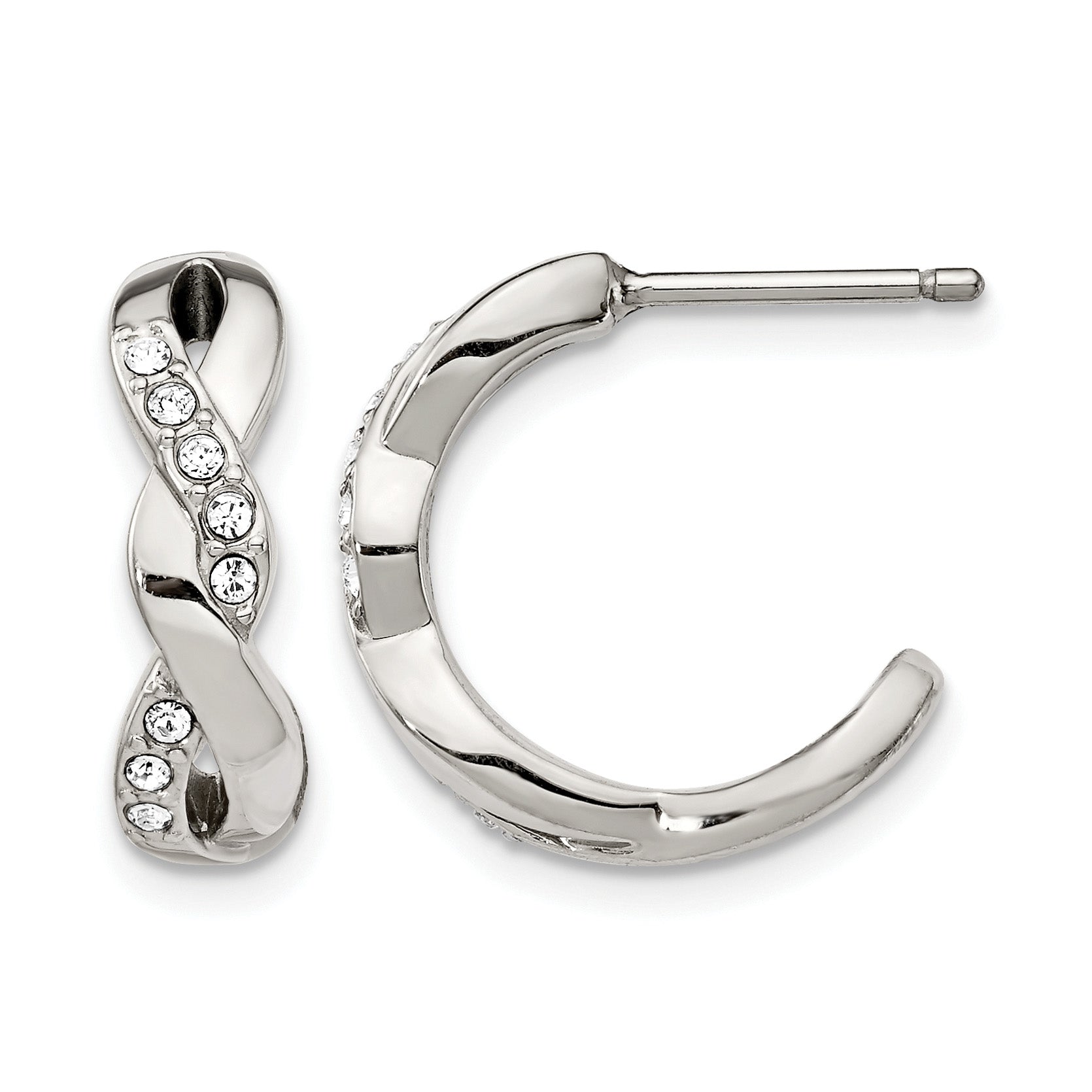 Stainless Steel Polished Crystal J-Hoop Earrings for Women