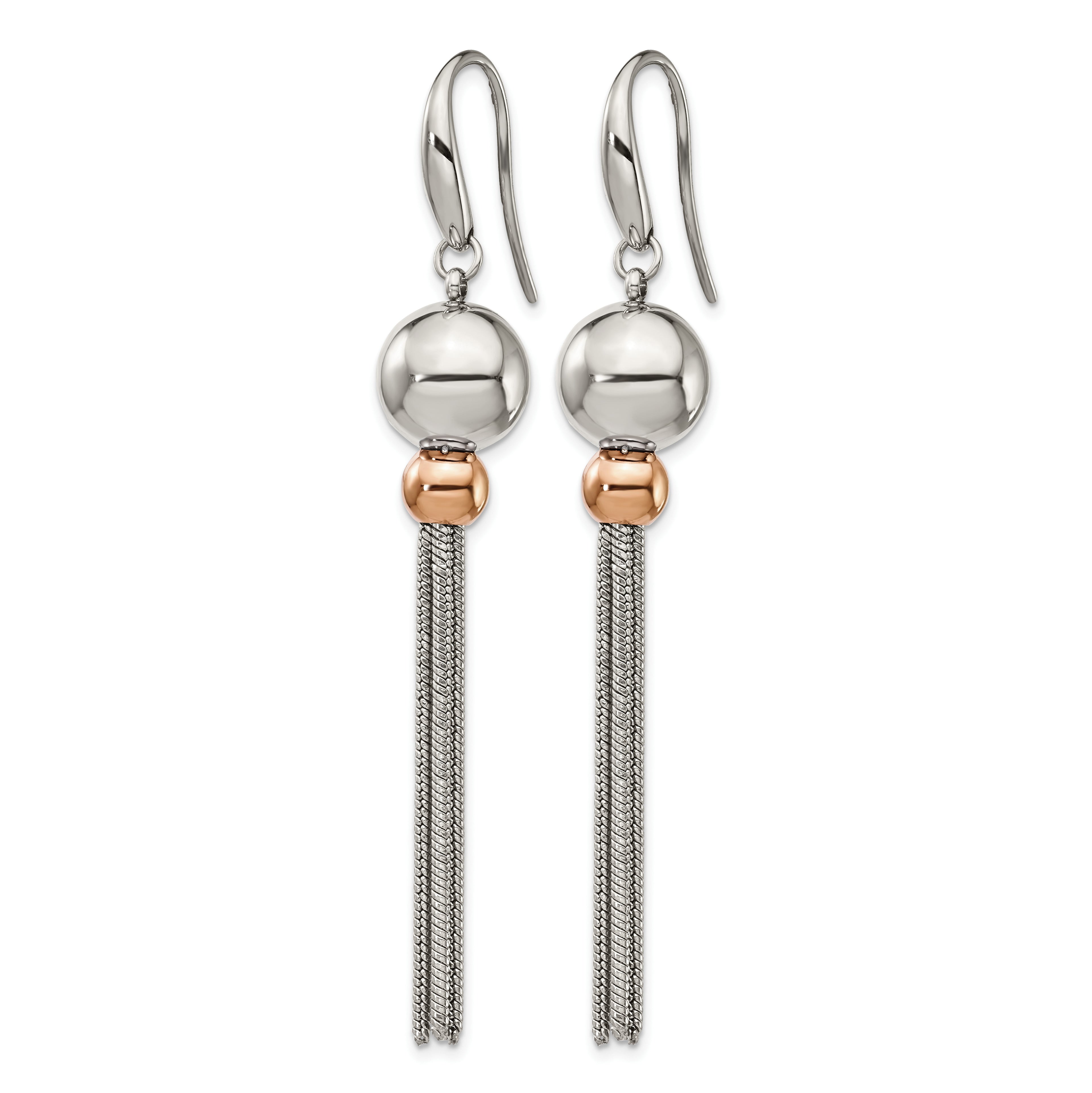 Stainless Steel Rose Gold-Tone Polished Drop Dangle Earrings for Women