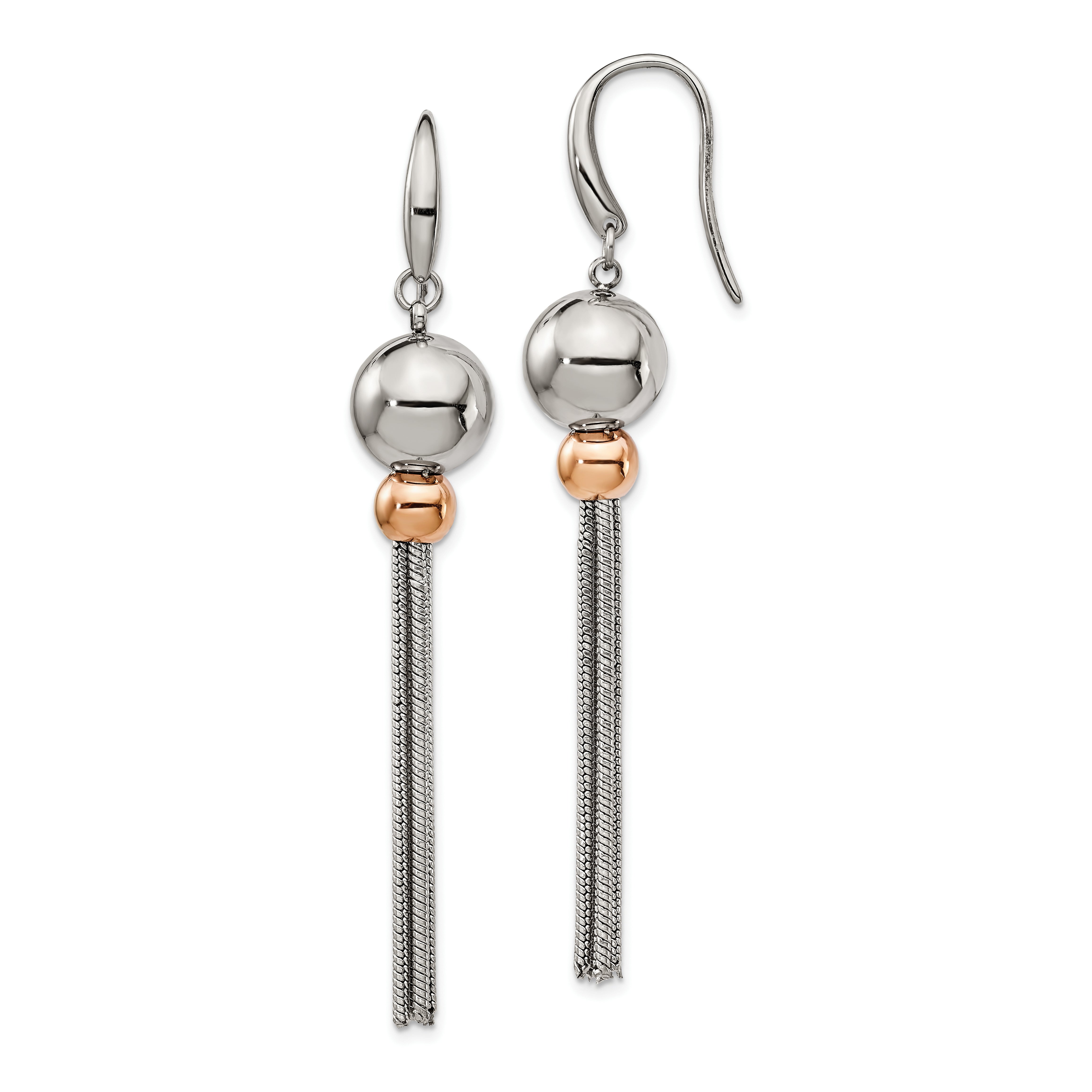 Chisel Stainless Steel Polished Rose IP-plated Shepherd Hook Dangle Earrings