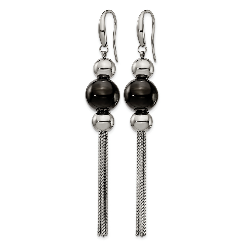 Stainless Steel Black Polished Drop Dangle Earrings for Women