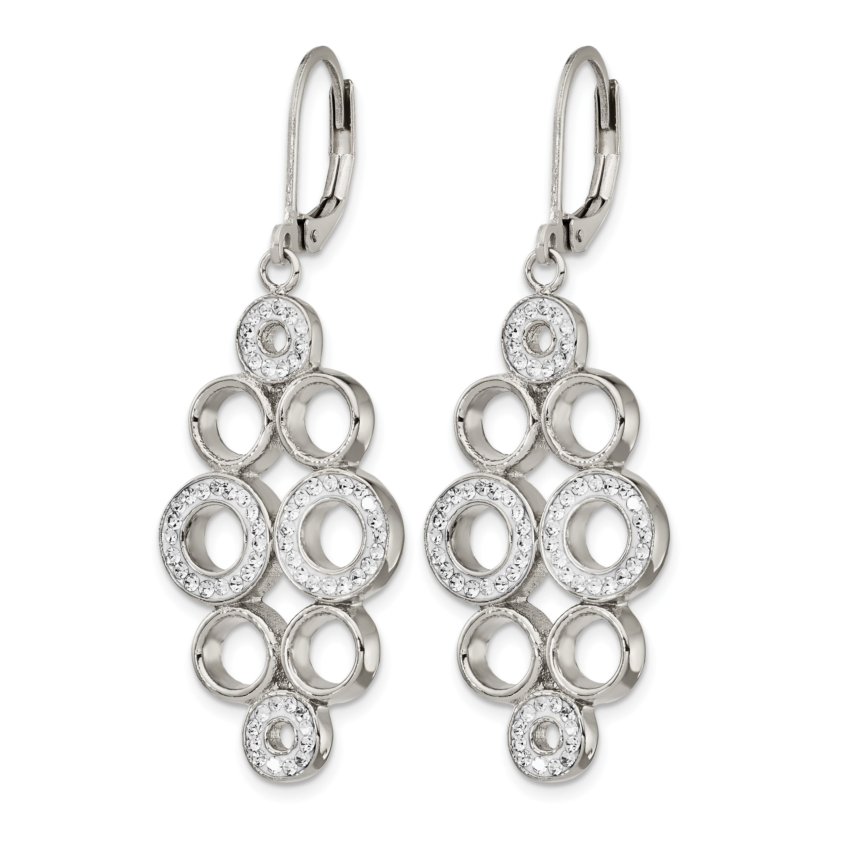 Stainless Steel Polished Crystal Drop Dangle Earrings for Women