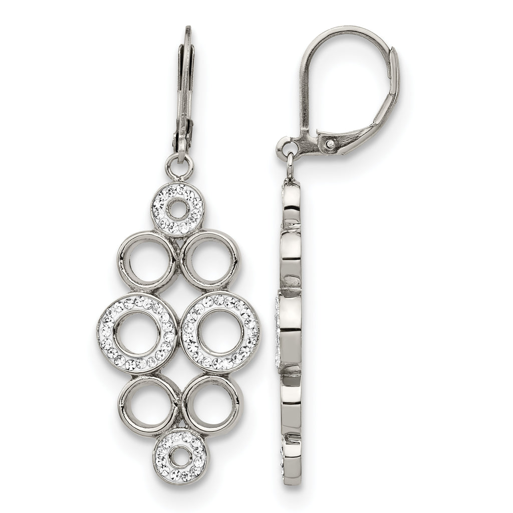 Stainless Steel Polished Crystal Drop Dangle Earrings for Women