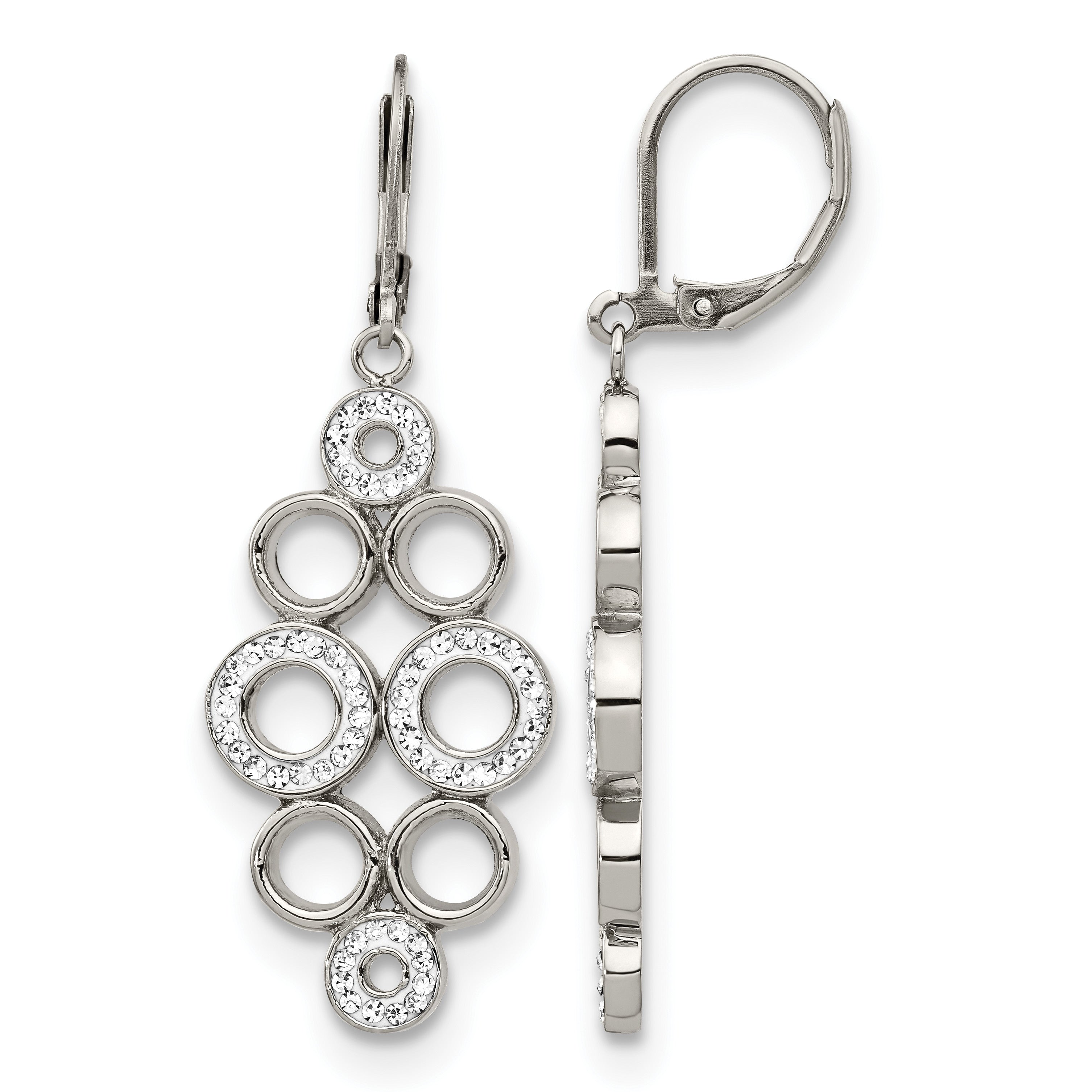 Stainless Steel Polished Crystal Drop Dangle Earrings for Women