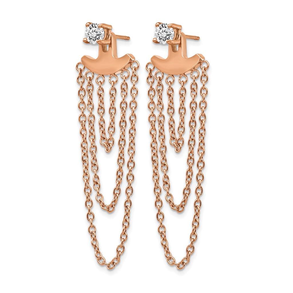 Stainless Steel Rose Gold-Tone Polished Cubic Zirconia Drop Dangle Earrings for Women