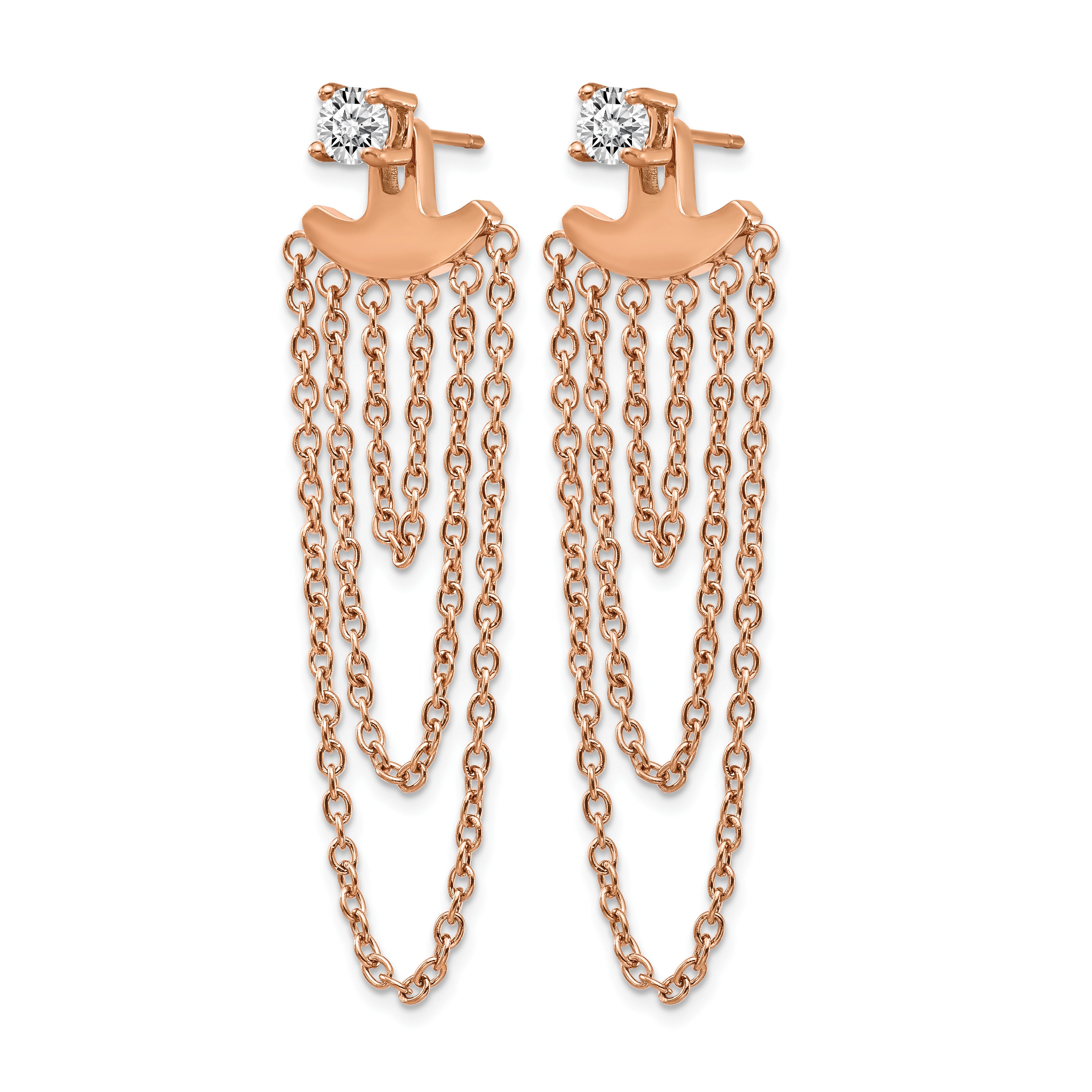 Stainless Steel Rose Gold-Tone Polished Cubic Zirconia Drop Dangle Earrings for Women