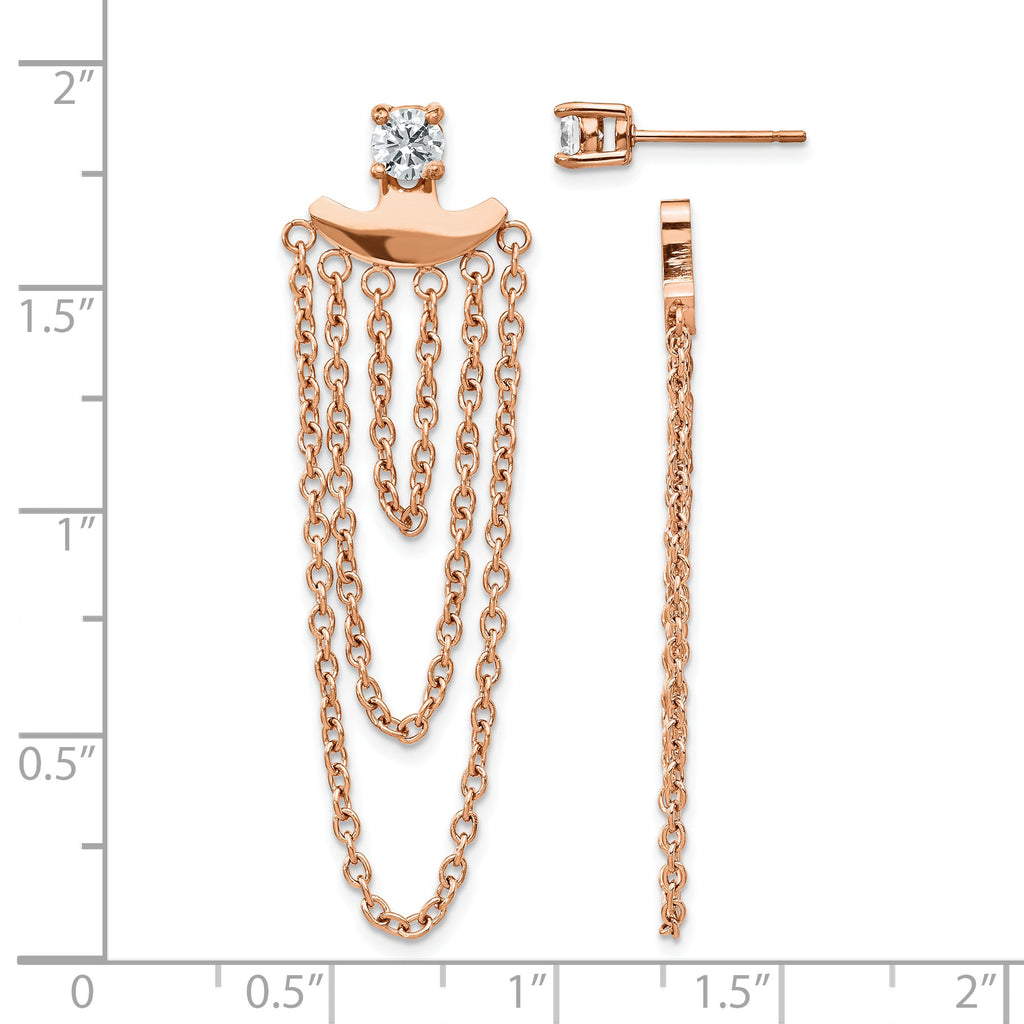Stainless Steel Rose Gold-Tone Polished Cubic Zirconia Drop Dangle Earrings for Women