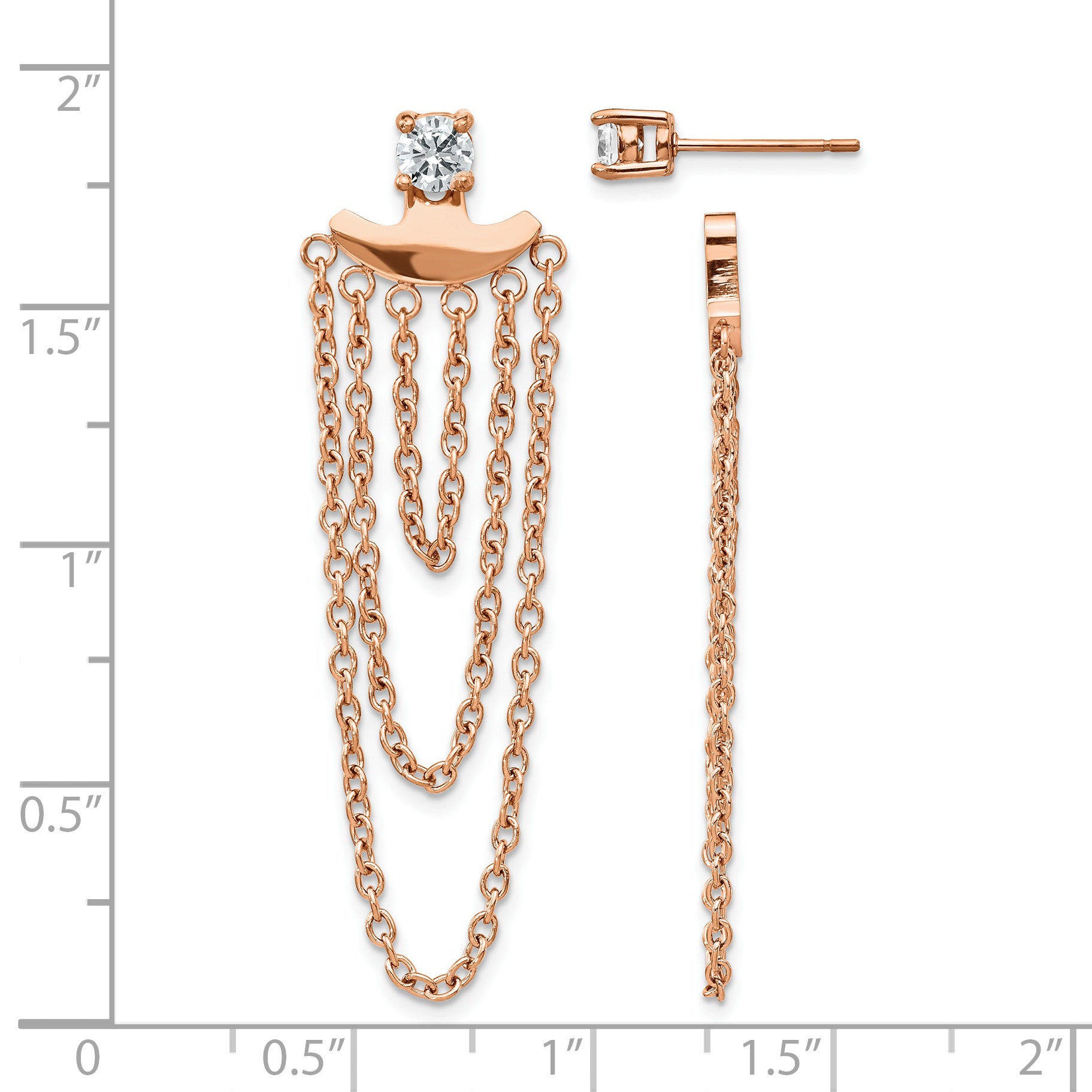 Stainless Steel Rose Gold-Tone Polished Cubic Zirconia Drop Dangle Earrings for Women
