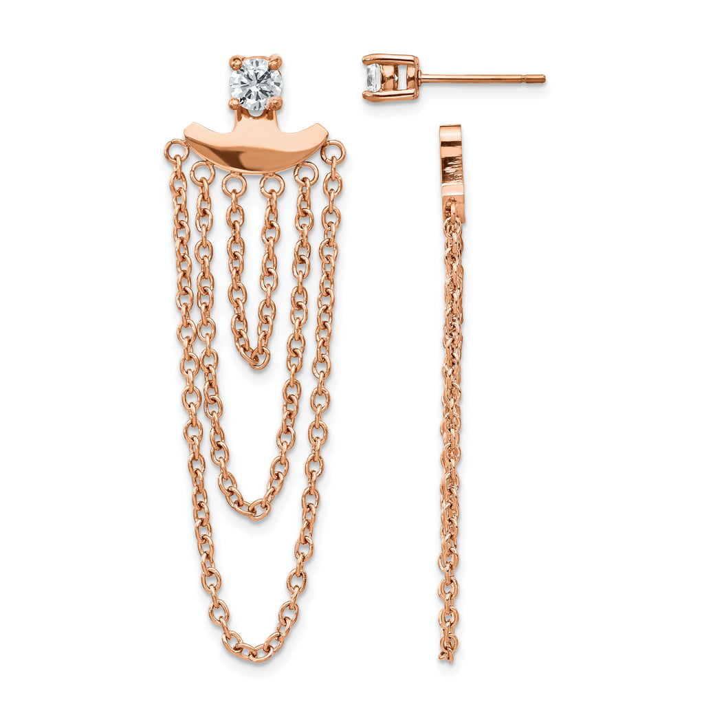 Stainless Steel Rose Gold-Tone Polished Cubic Zirconia Drop Dangle Earrings for Women