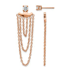 Stainless Steel Rose Gold-Tone Polished Cubic Zirconia Drop Dangle Earrings for Women