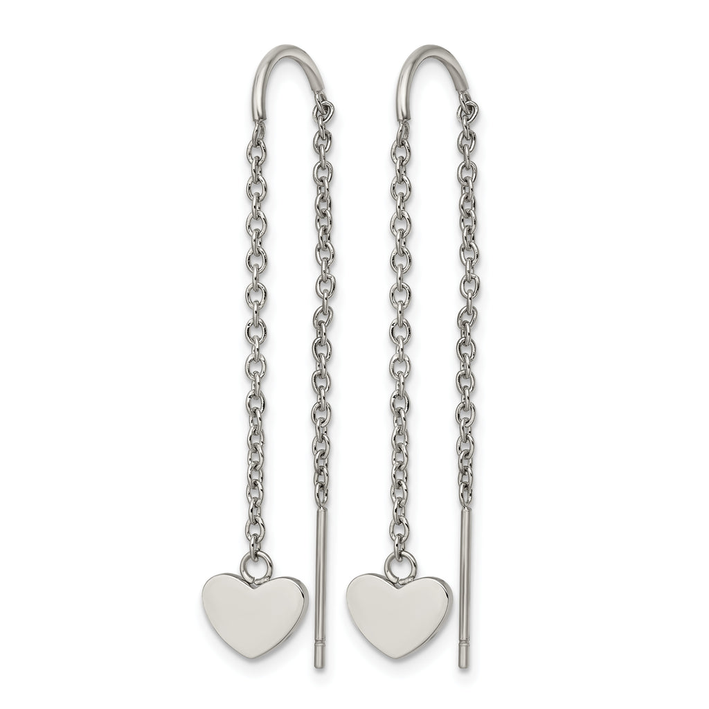 Stainless Steel Polished Heart Threader Earrings for Women