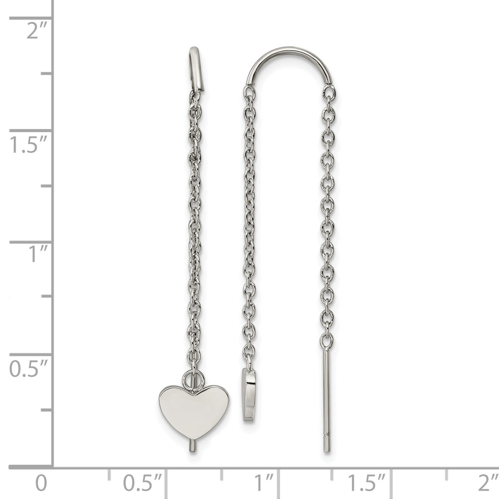Stainless Steel Polished Heart Threader Earrings for Women