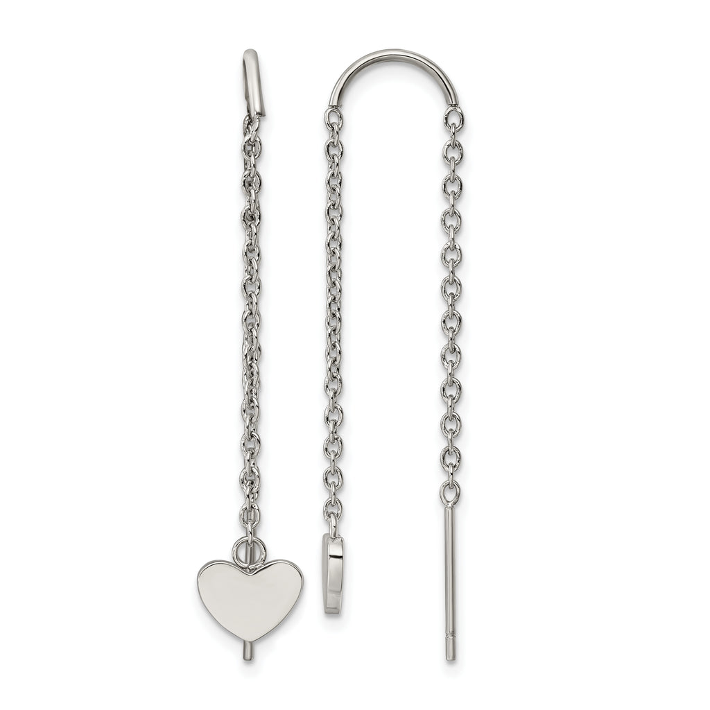 Stainless Steel Polished Heart Threader Earrings for Women