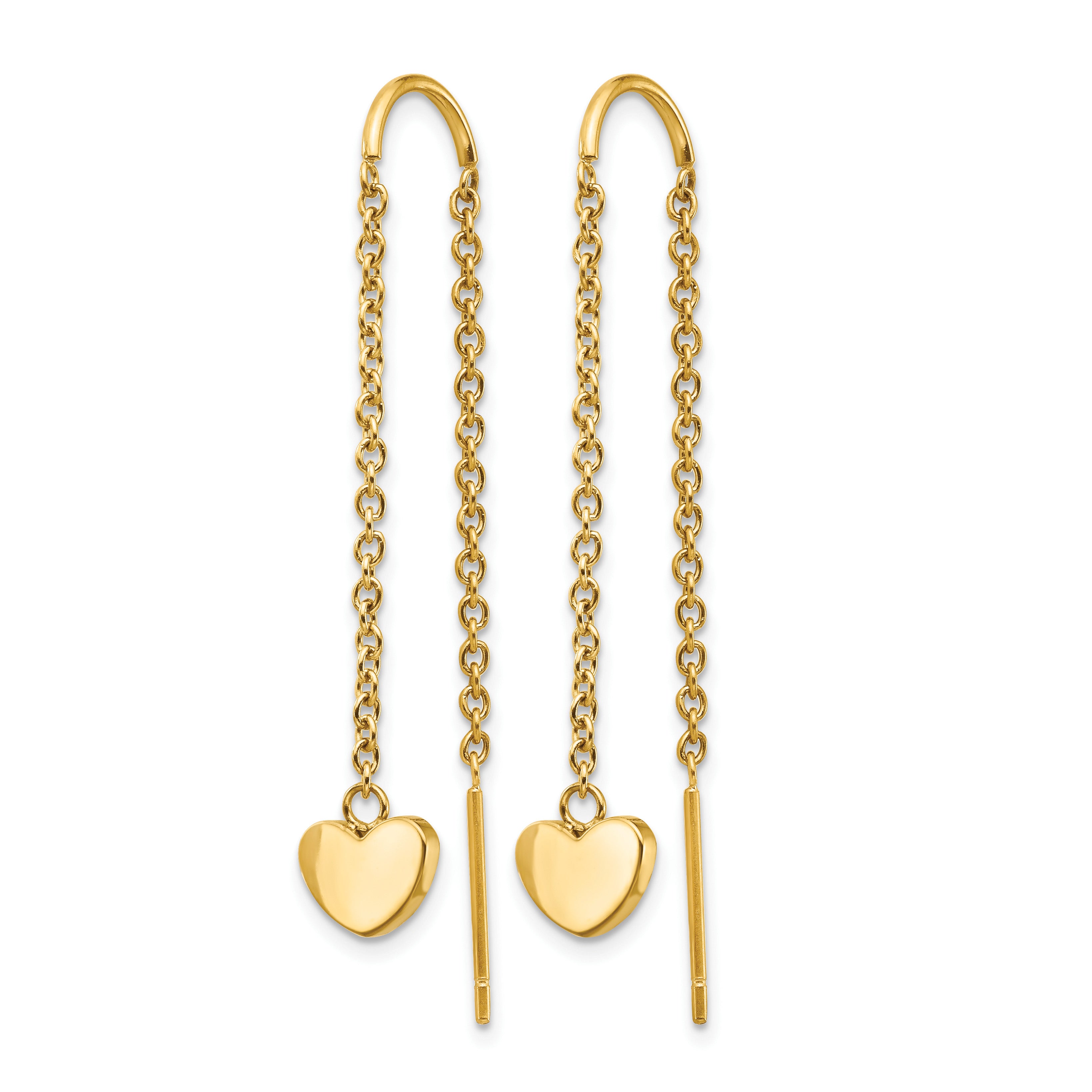 Stainless Steel Gold-Tone Polished Heart Threader Earrings for Women Main image