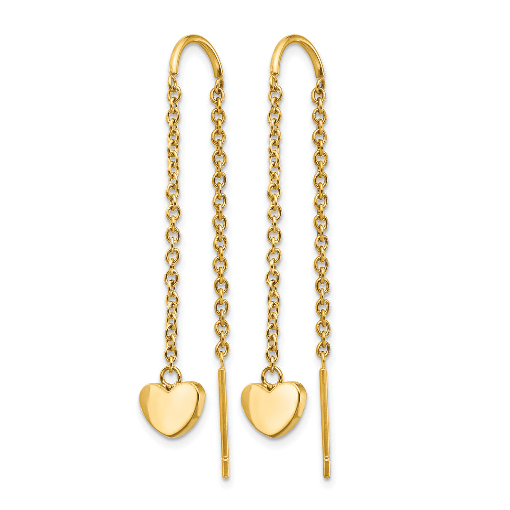 Stainless Steel Gold-Tone Polished Heart Threader Earrings for Women