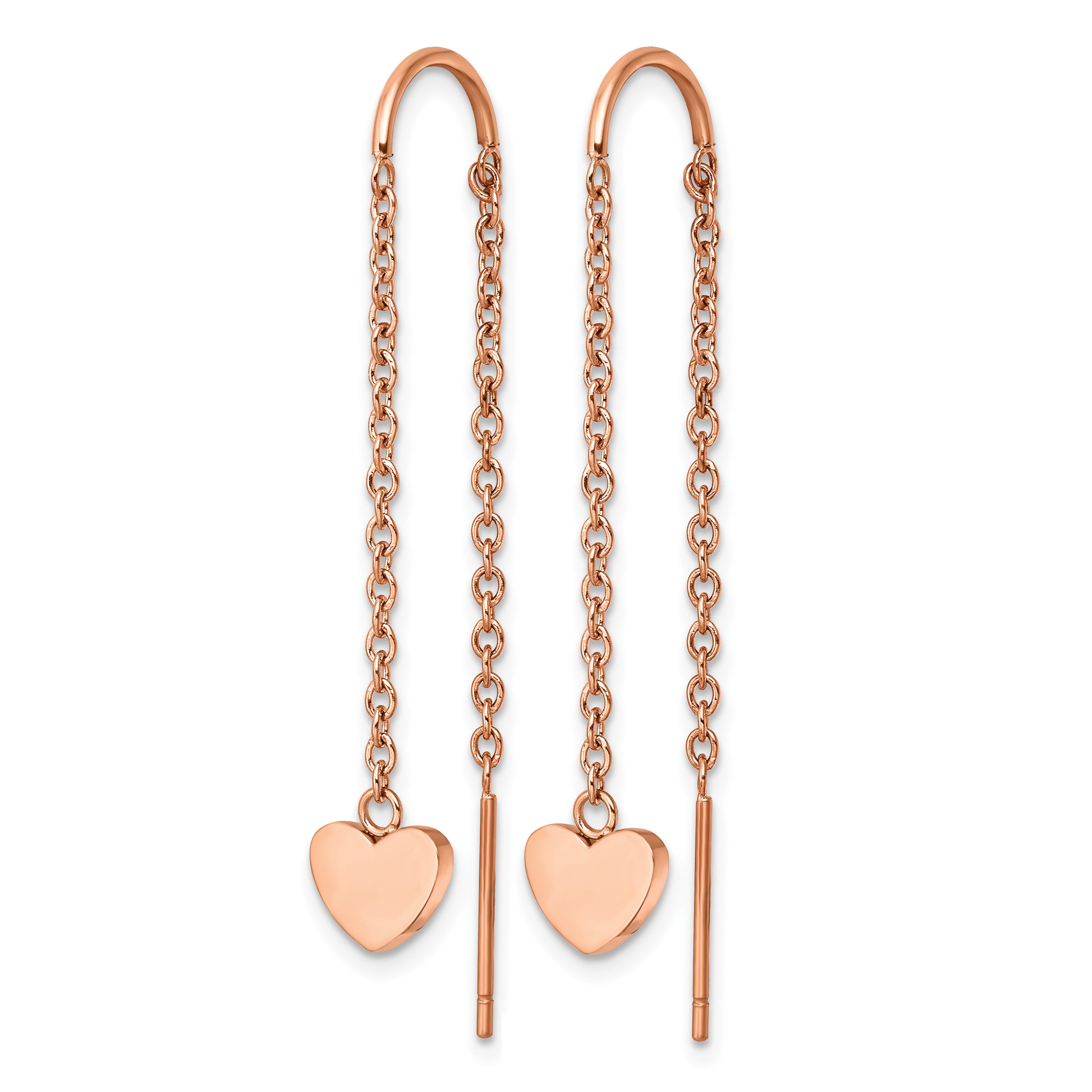 Stainless Steel Rose Gold-Tone Polished Heart Threader Earrings for Women Secondary image
