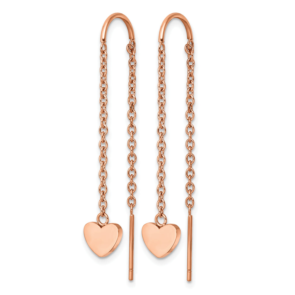 Stainless Steel Rose Gold-Tone Polished Heart Threader Earrings for Women
