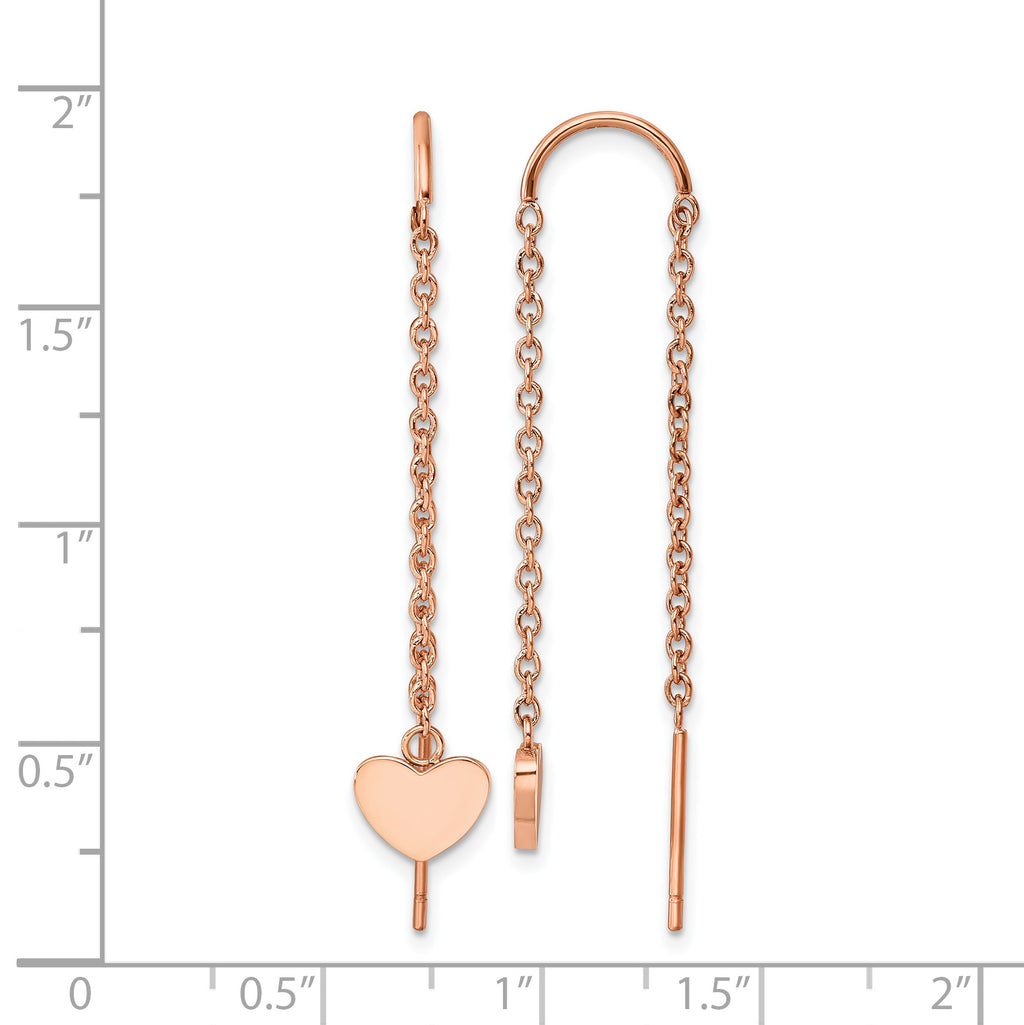 Stainless Steel Rose Gold-Tone Polished Heart Threader Earrings for Women