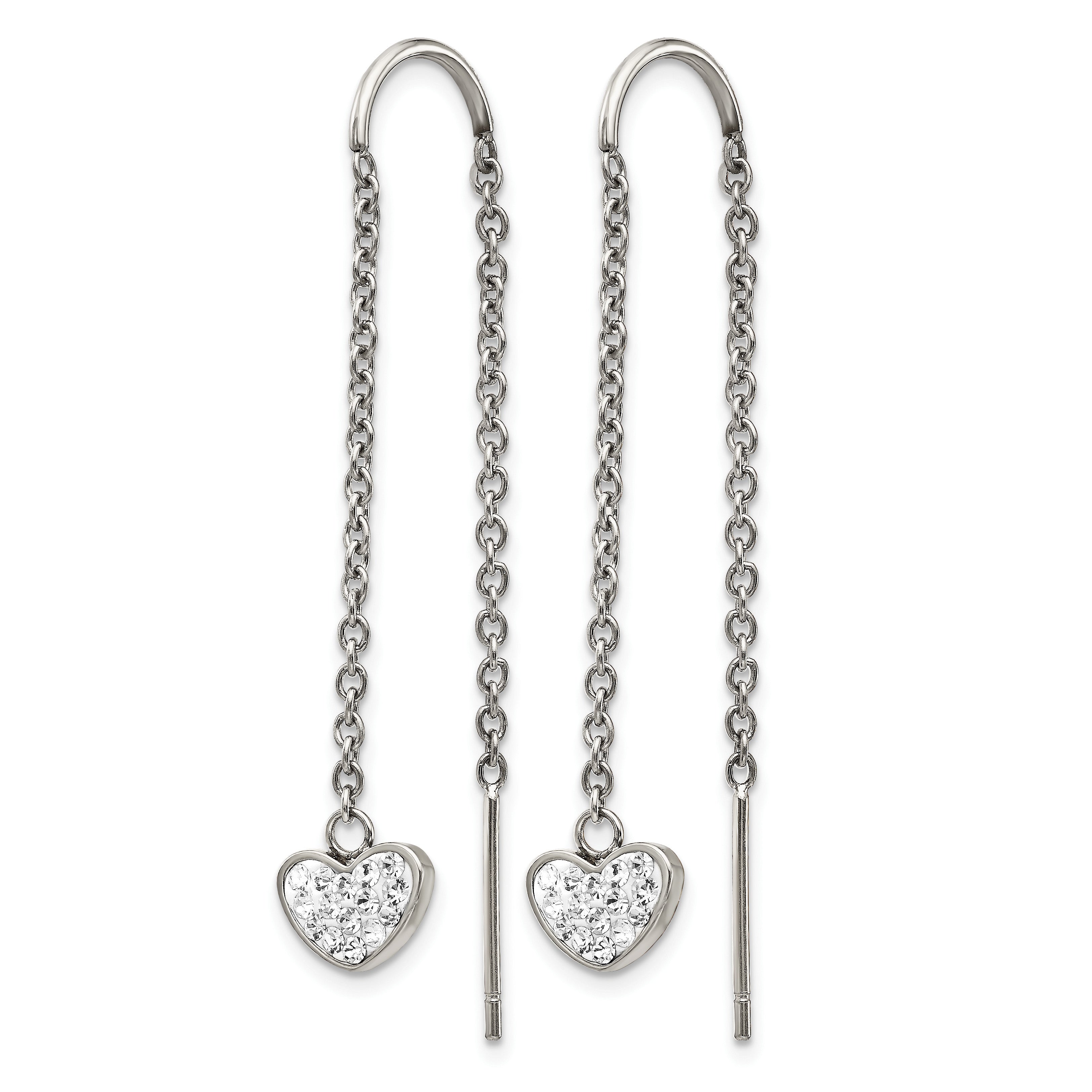 Stainless Steel Polished Heart Crystal Threader Earrings for Women Secondary image