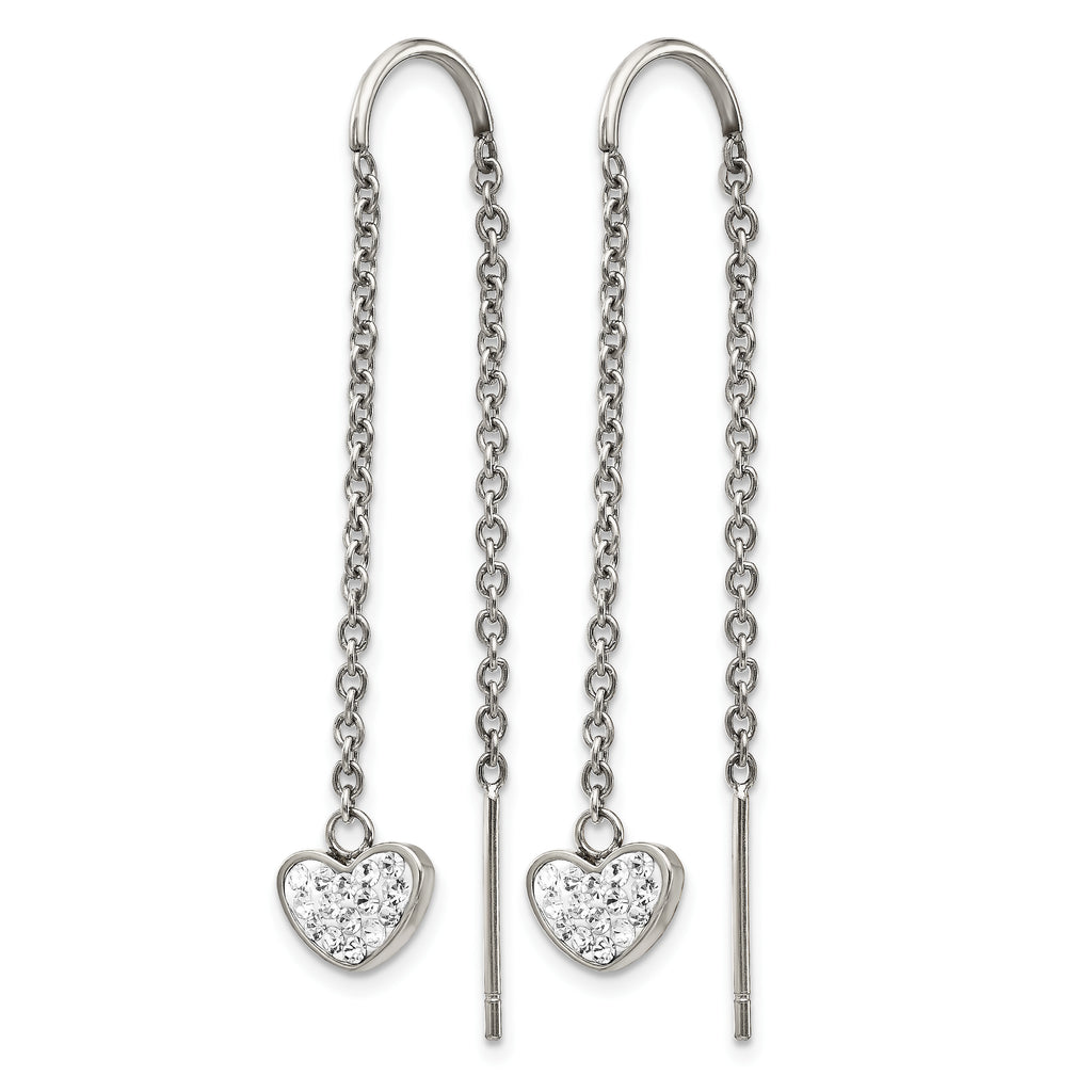 Stainless Steel Polished Heart Crystal Threader Earrings for Women