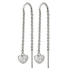 Stainless Steel Polished Heart Crystal Threader Earrings for Women