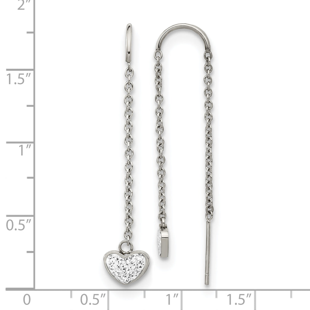 Stainless Steel Polished Heart Crystal Threader Earrings for Women