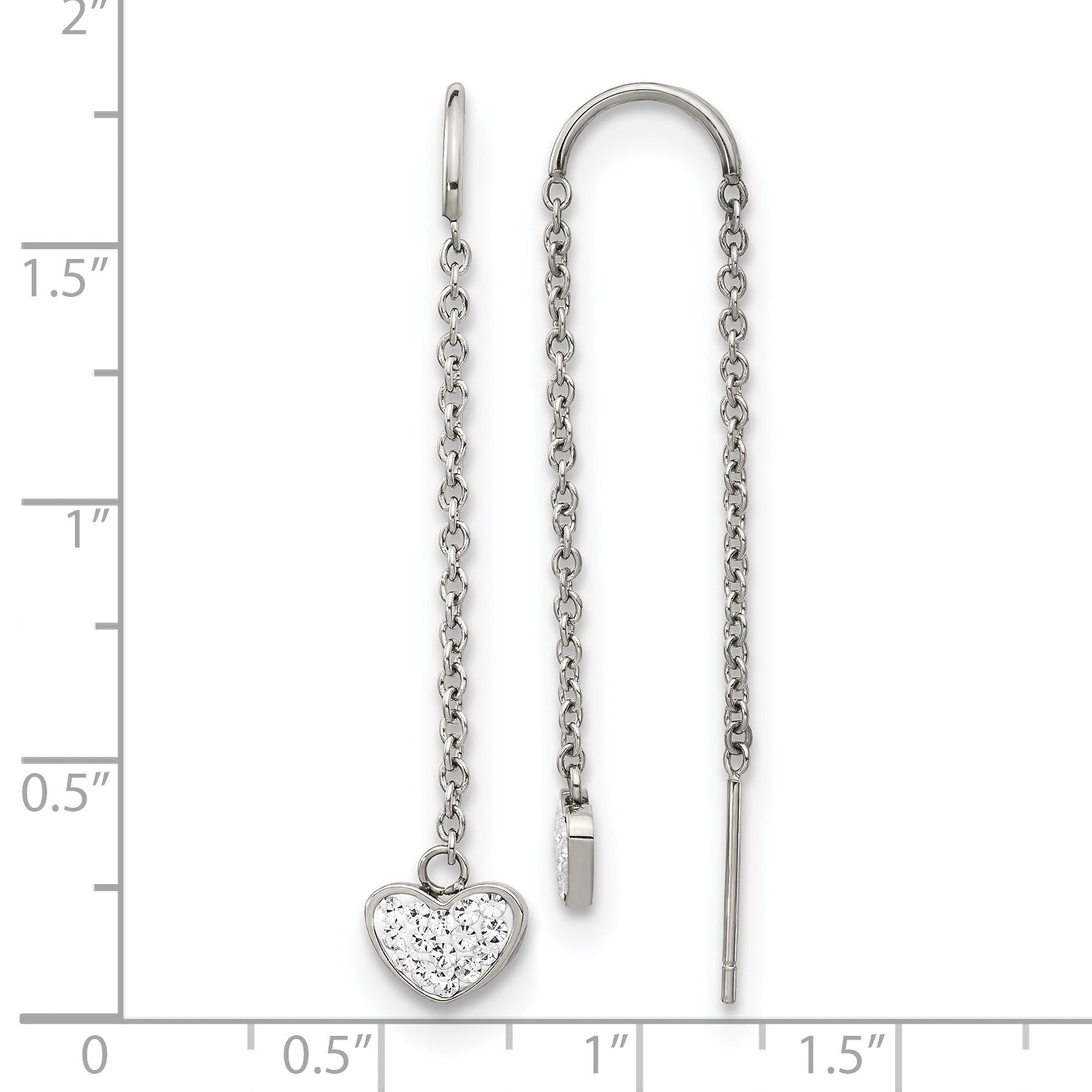 Stainless Steel Polished Heart Crystal Threader Earrings for Women