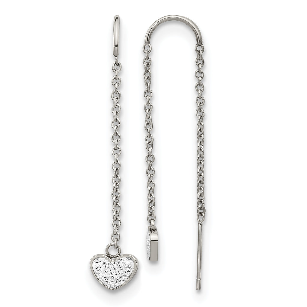 Stainless Steel Polished Heart Crystal Threader Earrings for Women