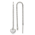 Stainless Steel Polished Heart Crystal Threader Earrings for Women