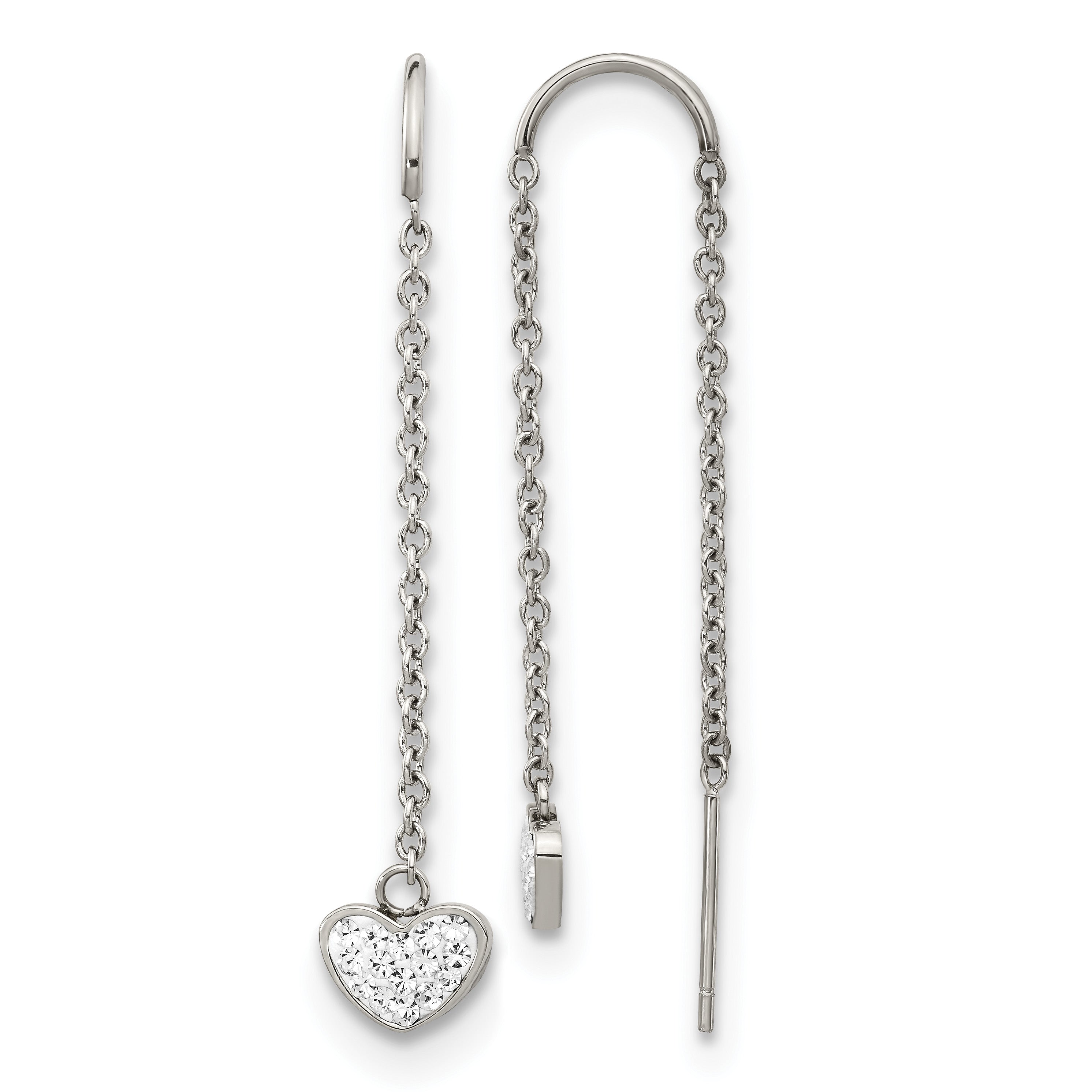 Stainless Steel Polished Heart Crystal Threader Earrings for Women