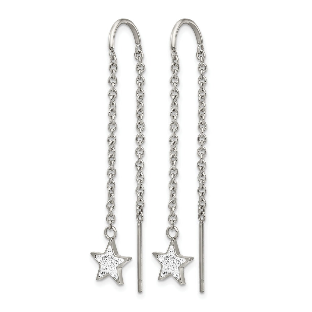Stainless Steel Polished Star Crystal Threader Earrings for Women