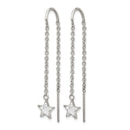 Stainless Steel Polished Star Crystal Threader Earrings for Women