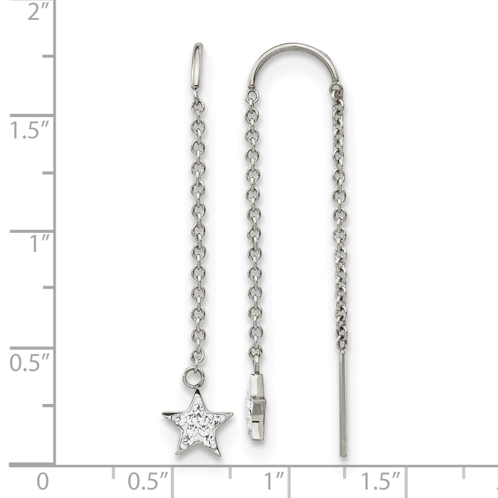 Stainless Steel Polished Star Crystal Threader Earrings for Women