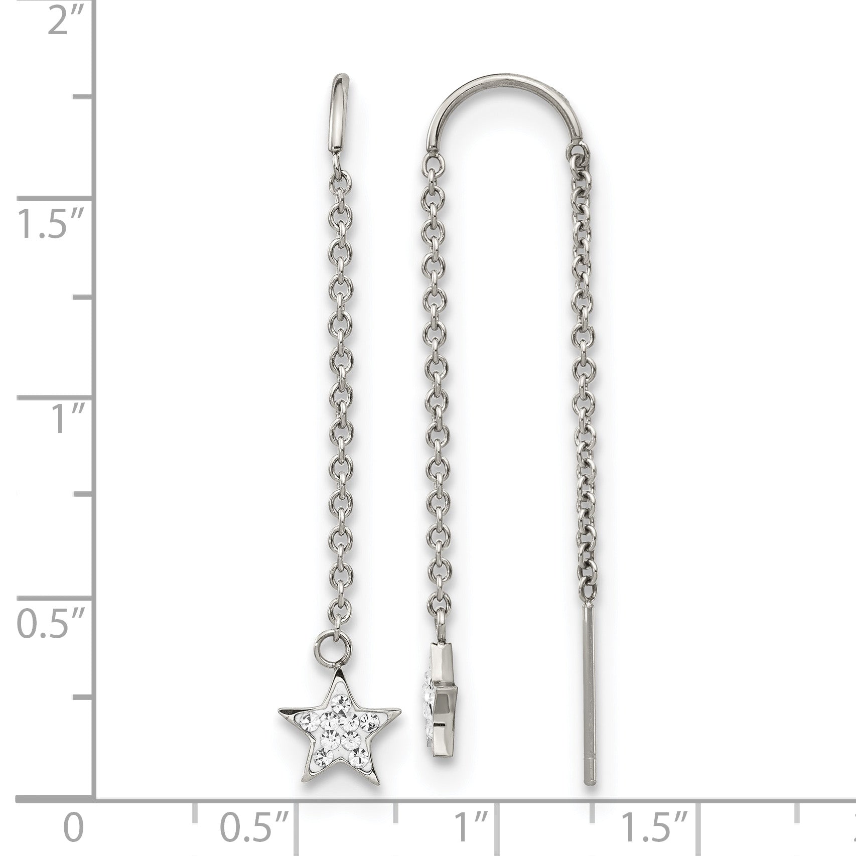 Stainless Steel Polished Star Crystal Threader Earrings for Women