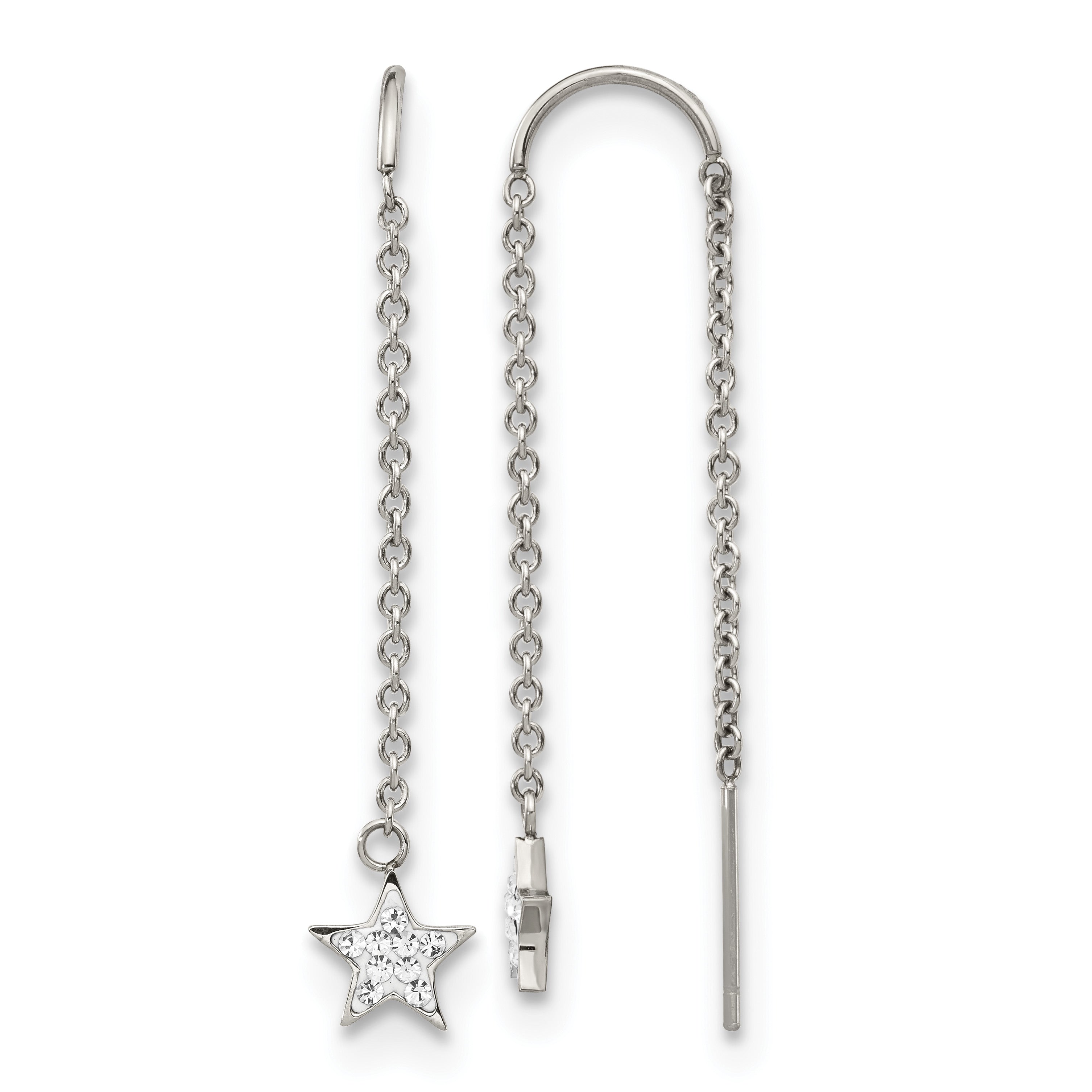 Stainless Steel Polished Star Crystal Threader Earrings for Women Main image