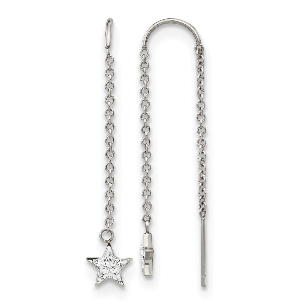 Stainless Steel Polished Star Crystal Threader Earrings for Women