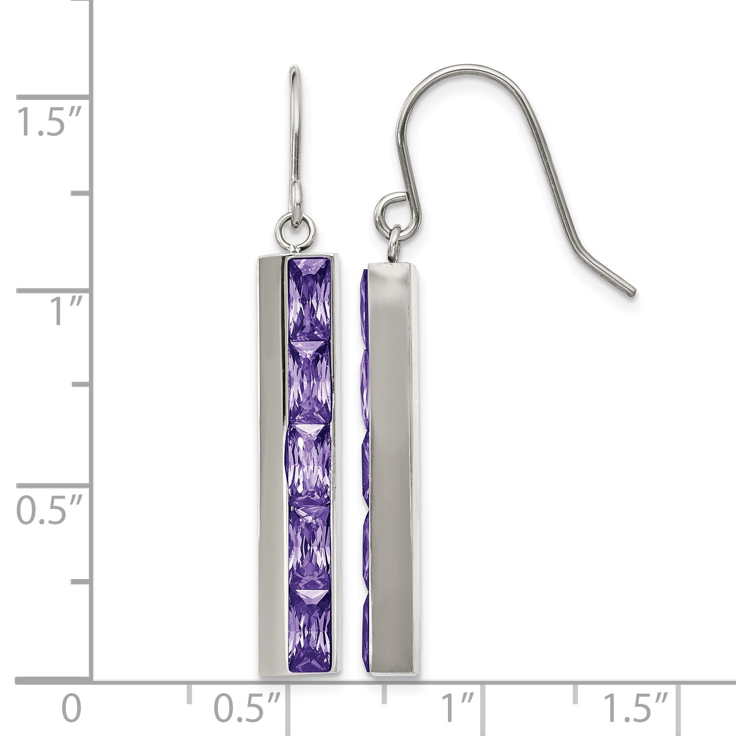 Stainless Steel Polished Purple Cubic Zirconia Drop Dangle Earrings for Women