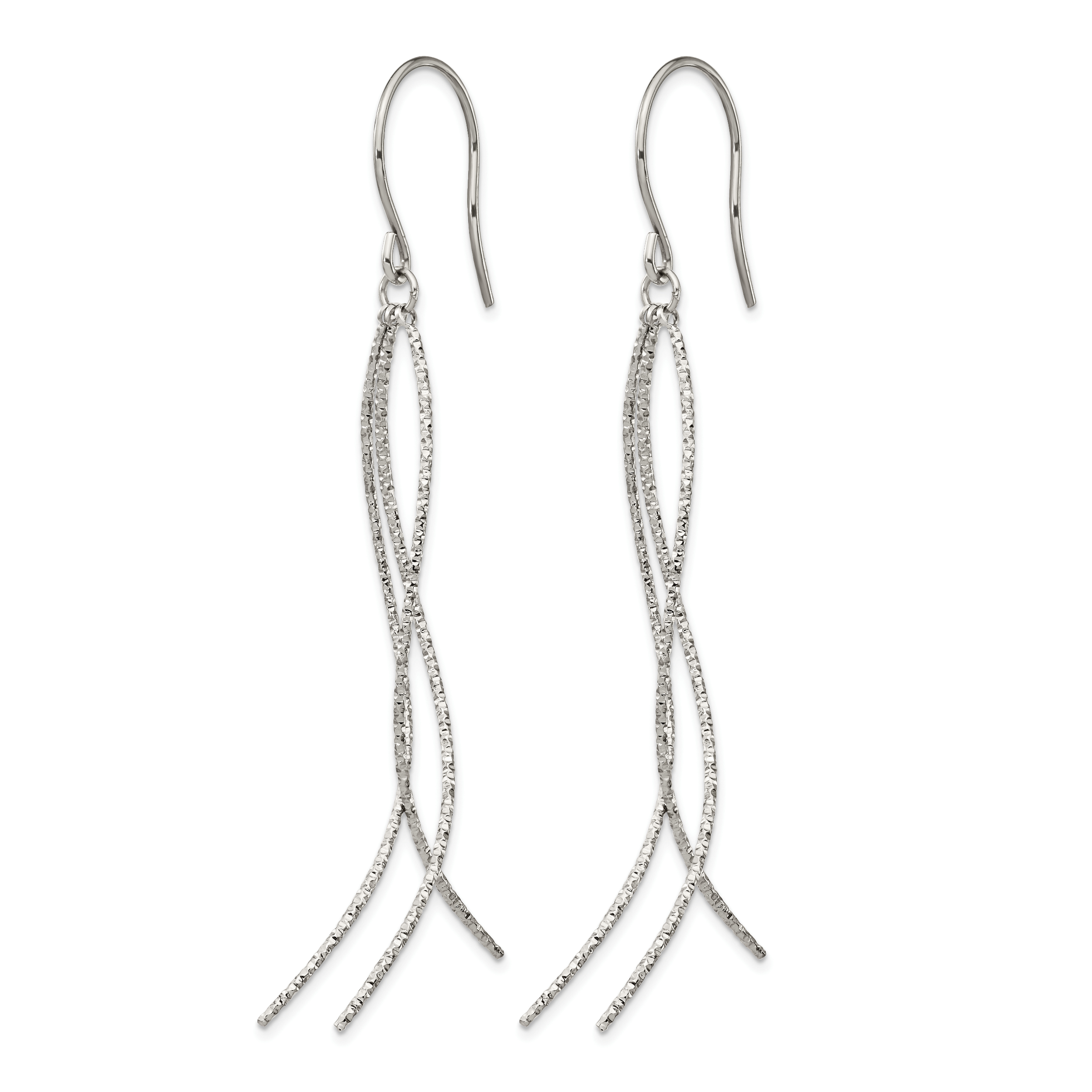 Stainless Steel Polished Textured Drop Dangle Earrings for Women Secondary image