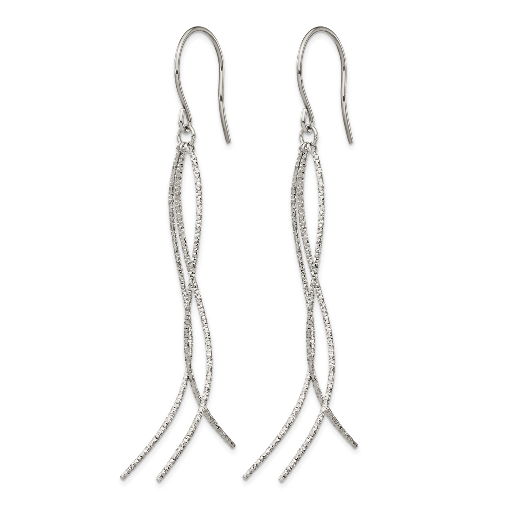 Stainless Steel Polished Textured Drop Dangle Earrings for Women