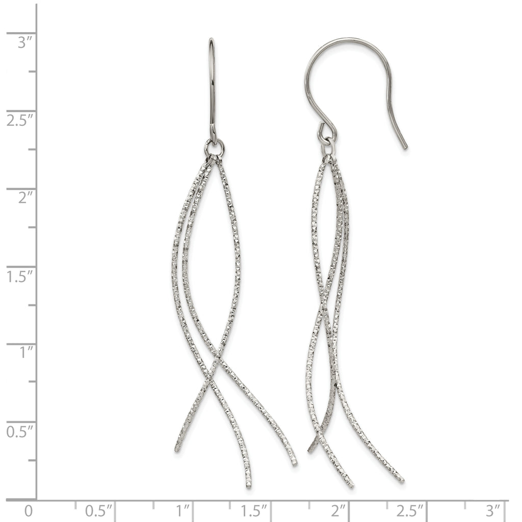 Stainless Steel Polished Textured Drop Dangle Earrings for Women