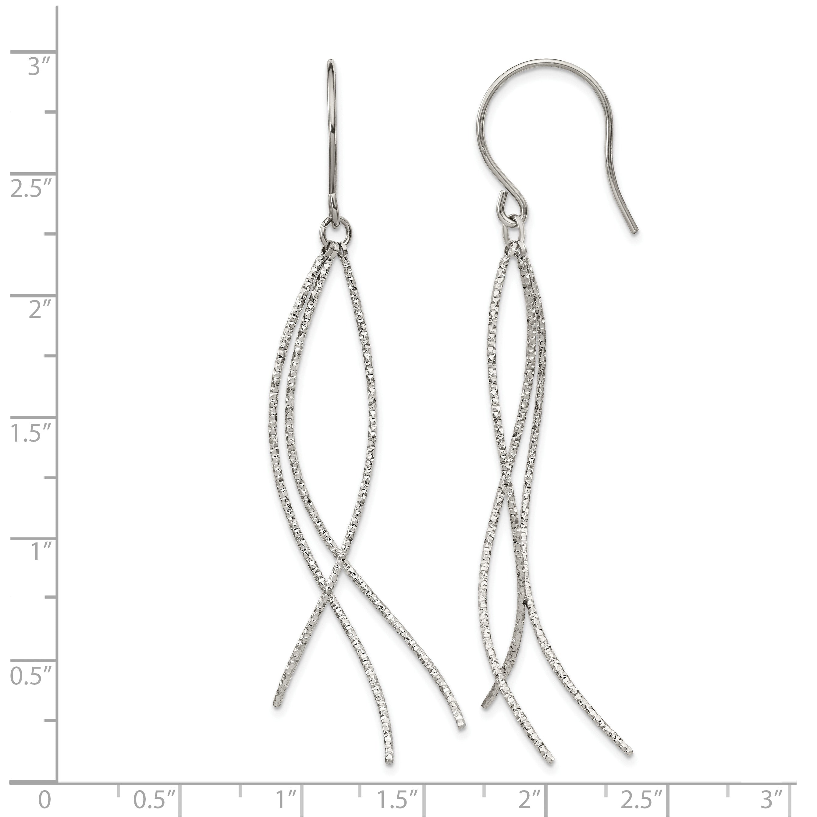 Stainless Steel Polished Textured Drop Dangle Earrings for Women