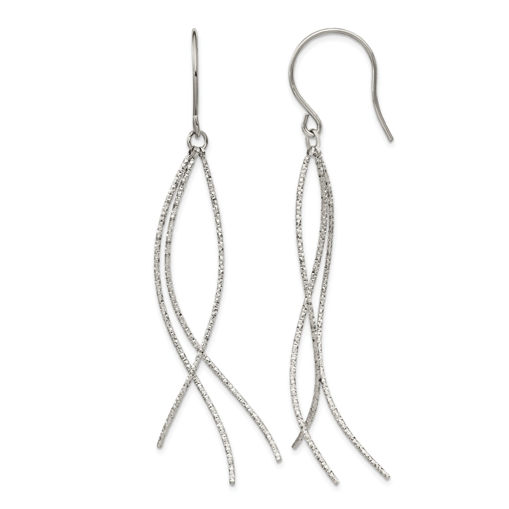 Stainless Steel Polished Textured Drop Dangle Earrings for Women