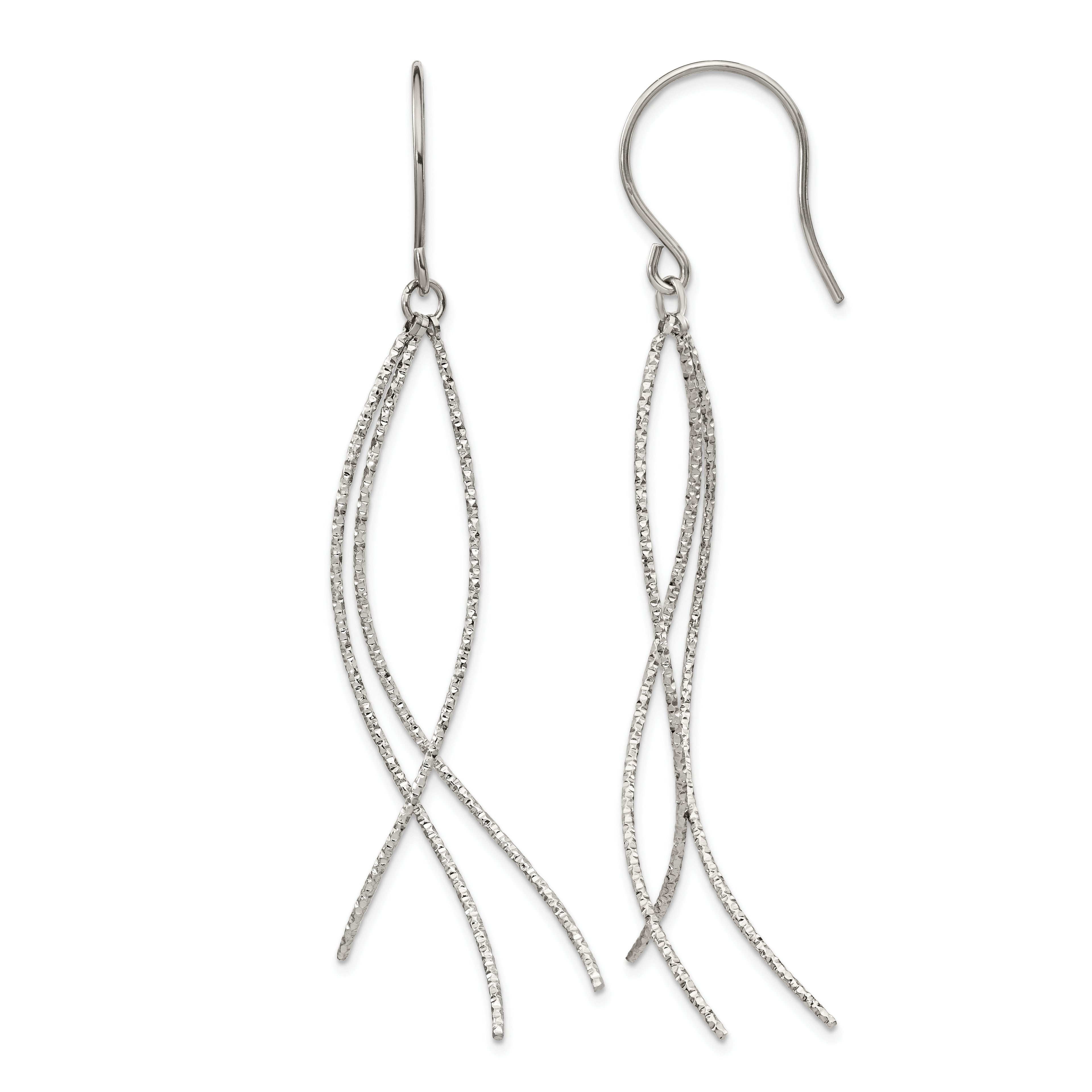 Stainless Steel Polished Textured Drop Dangle Earrings for Women