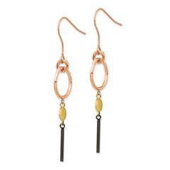 Chisel Stainless Steel Polished Black, Rose and Yellow IP-plated Dangle Shepherd Hook Earrings