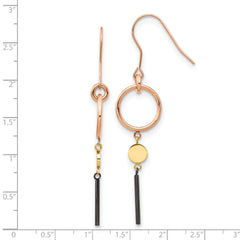 Chisel Stainless Steel Polished Black, Rose and Yellow IP-plated Dangle Shepherd Hook Earrings