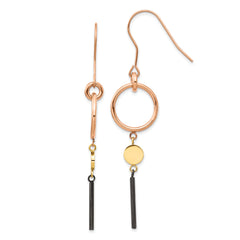 Chisel Stainless Steel Polished Black, Rose and Yellow IP-plated Dangle Shepherd Hook Earrings