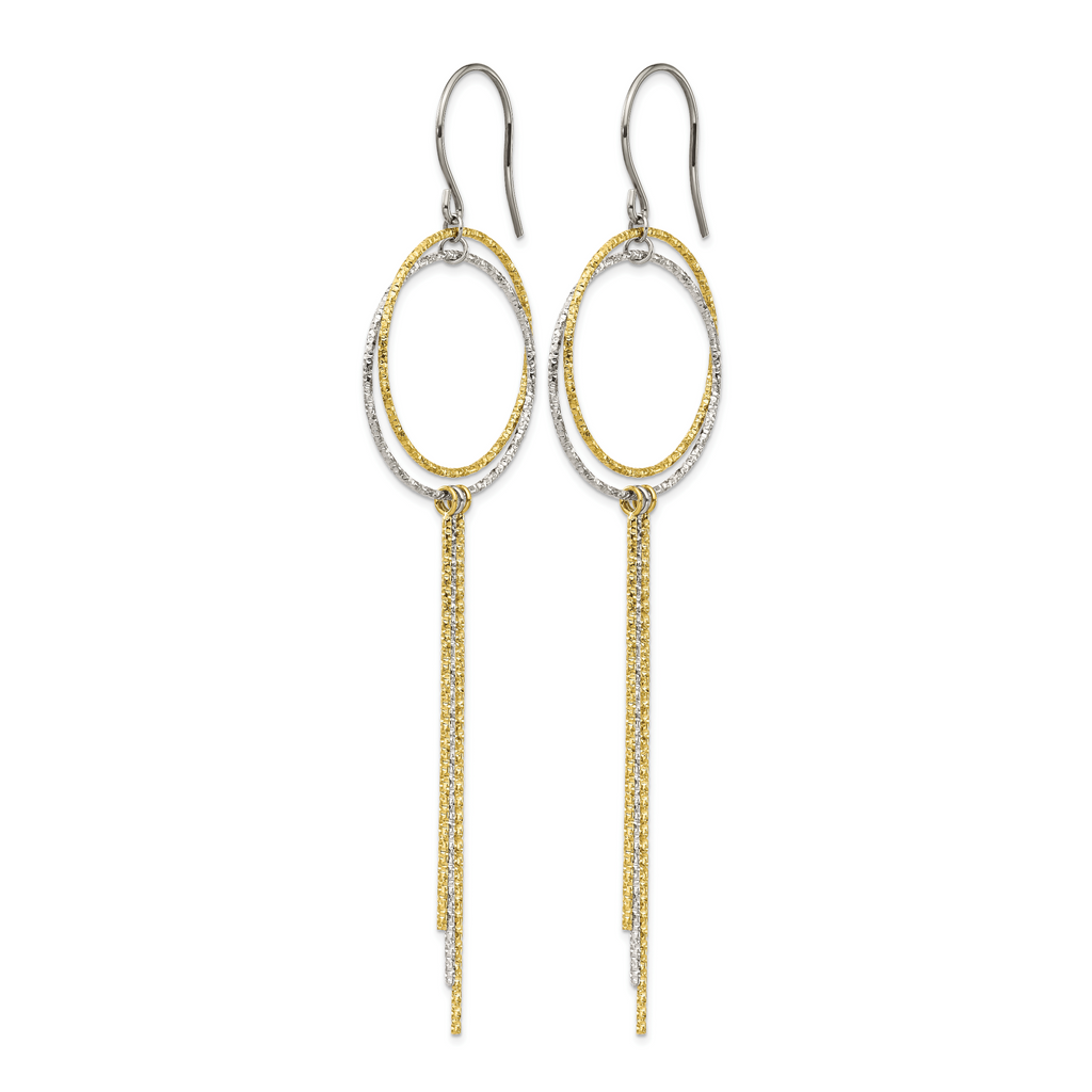 Stainless Steel Gold-Tone Polished Textured Drop Dangle Earrings for Women