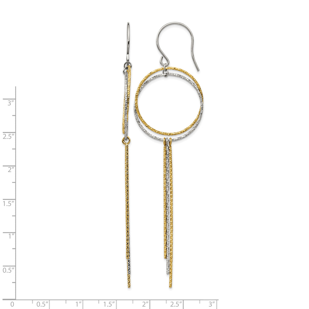 Stainless Steel Gold-Tone Polished Textured Drop Dangle Earrings for Women
