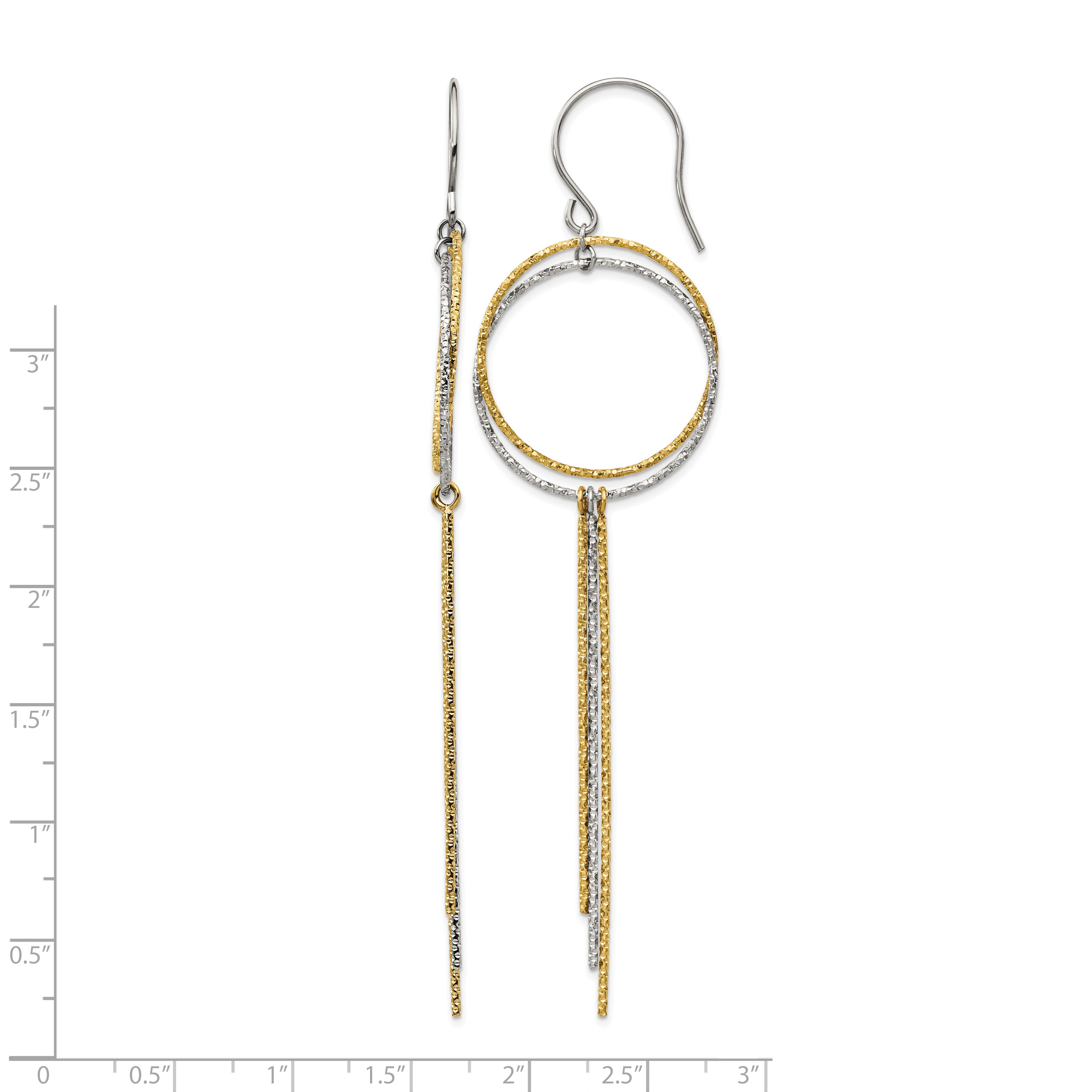 Stainless Steel Gold-Tone Polished Textured Drop Dangle Earrings for Women